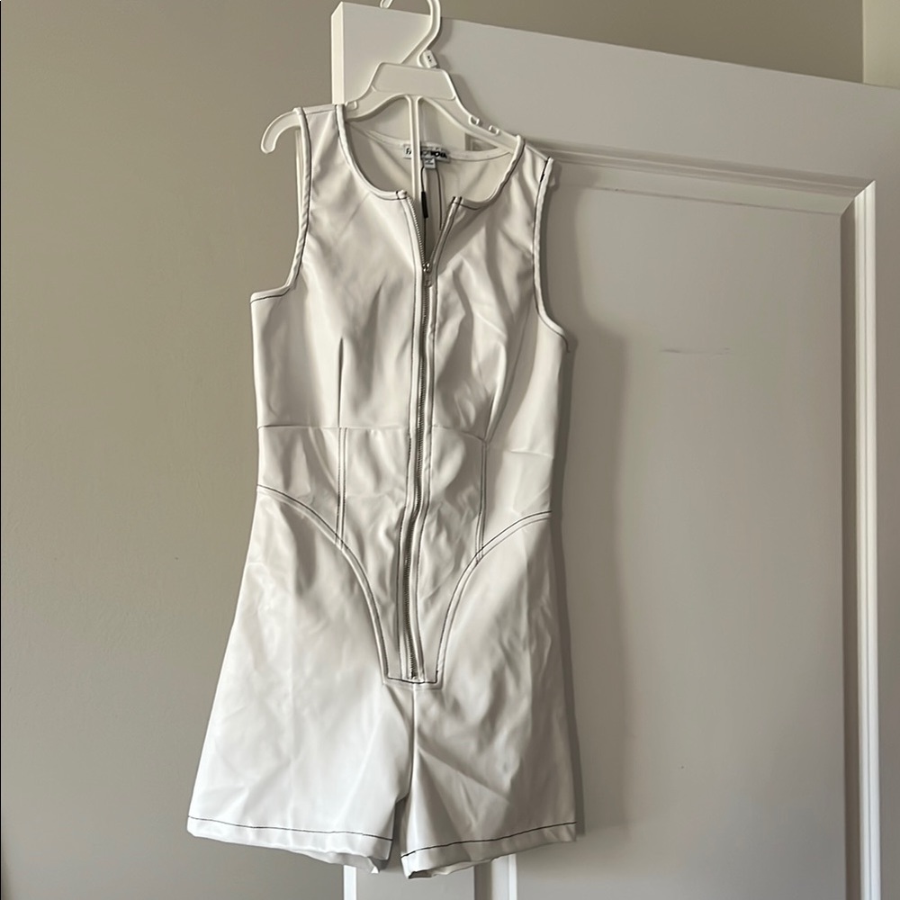 Fashion Nova White Zip-Up Romper